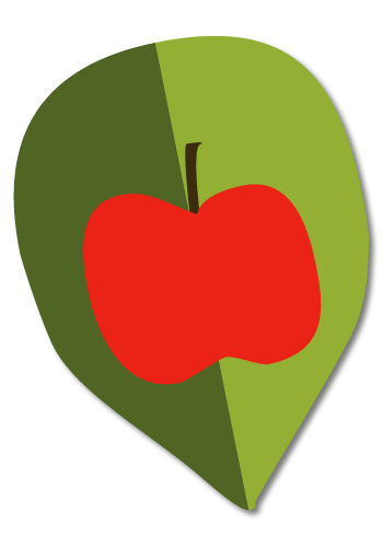 Een blad met appeltje, het logo van de Plukroute Princehage