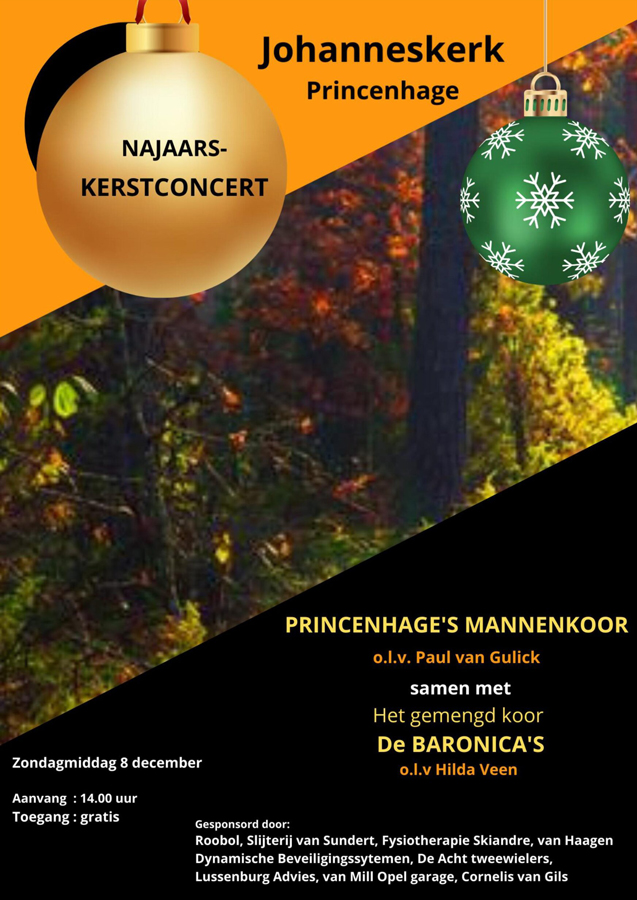 Poster met informatie over kerstconcert in de Johanneskerk in Breda