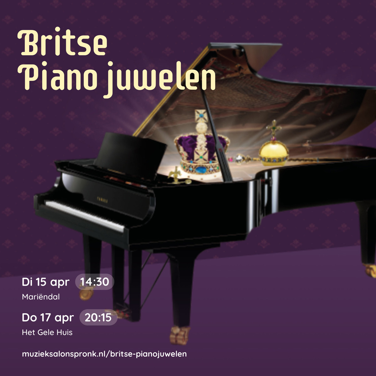 vleugel met een kroon en de tekst Britse Pianojuwelen