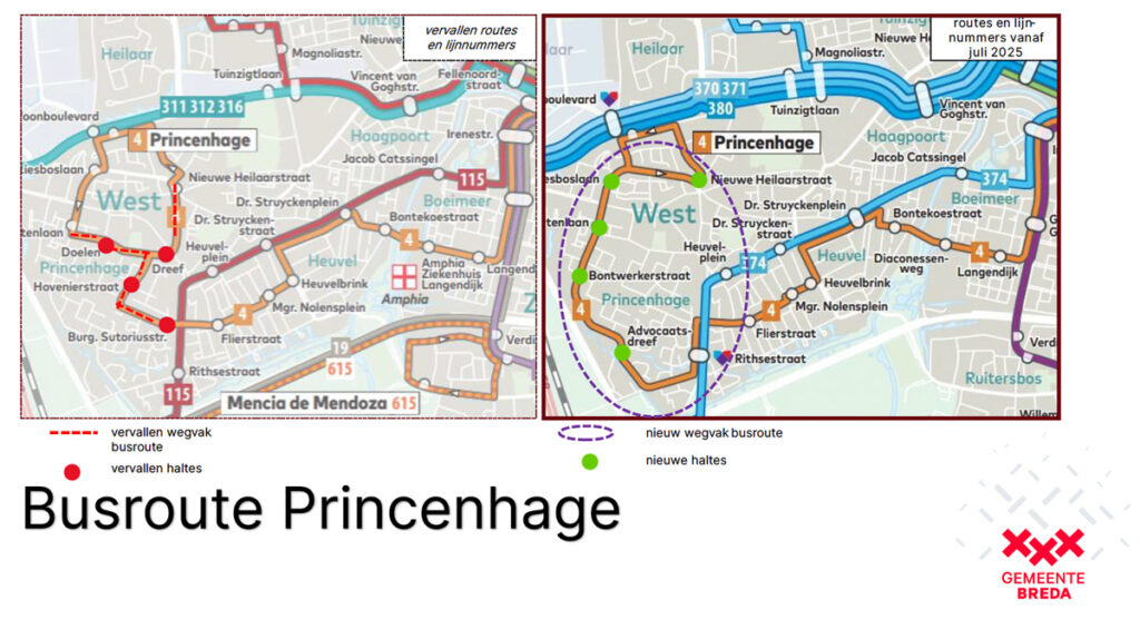oude en nieuwe busroute in Princenhage