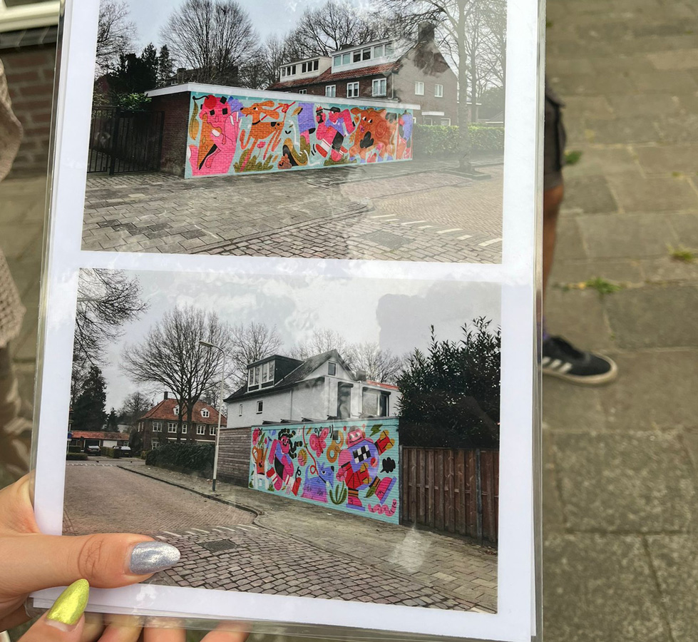 Schetsen voor kleurrijke muurschildering
