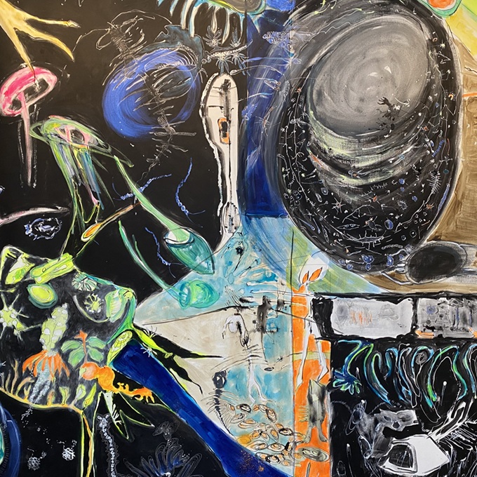 Abstract schilderij waterwerken van Natasja Ahout