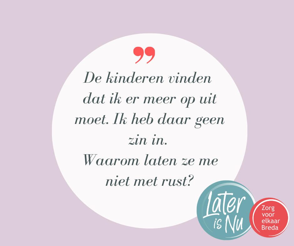 Tekst op afbeelding: De kinderen vinden dat ili er meer op uit moet. Ii heb daar geen zin in.
Waarom laten ze me niet met rust?