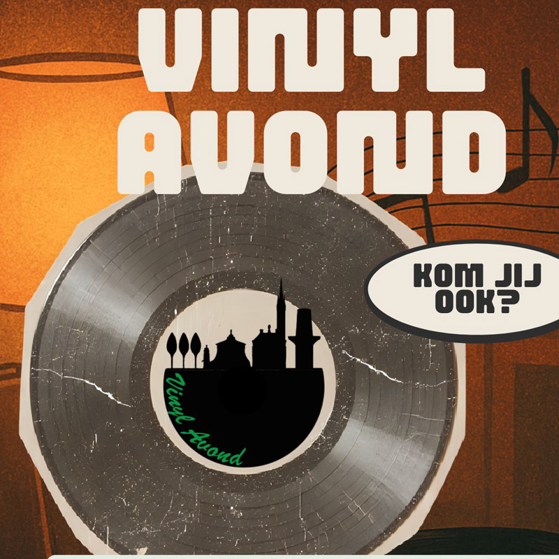 een langspeelplaat met de tekst Vinylavond