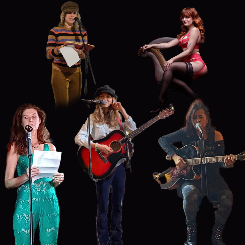 Dichters Saskia van den Brand, Miss Alice Wonders en Kees en Kat, en singer-songwriters: Lola Mey en Deborah Jacobs.