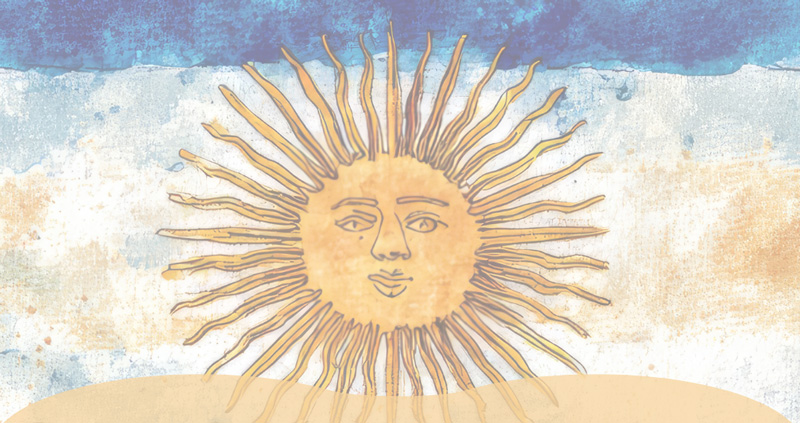 zachtgele zon tegen een Argentijnse vlag