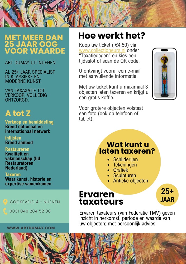 Poster met informatie over de taxatiedag in het Princenhaags museum