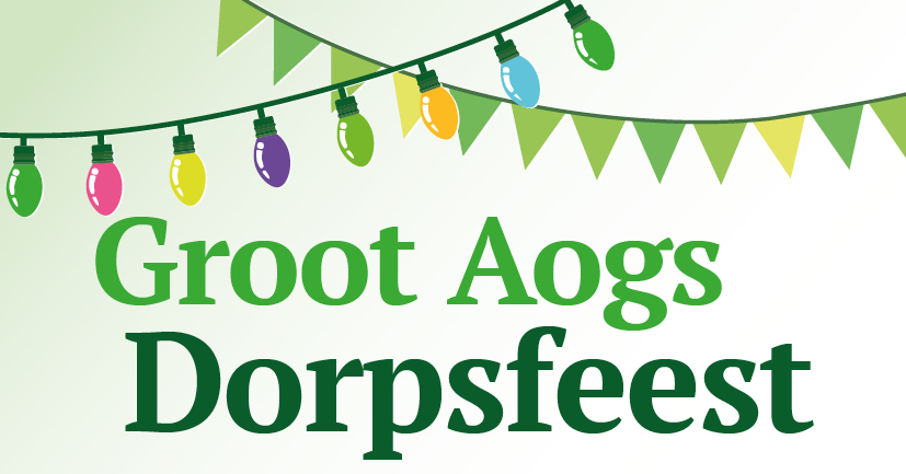 banner met feestelijke slingers en de tekst Groot Aogs Dorpsfeest 