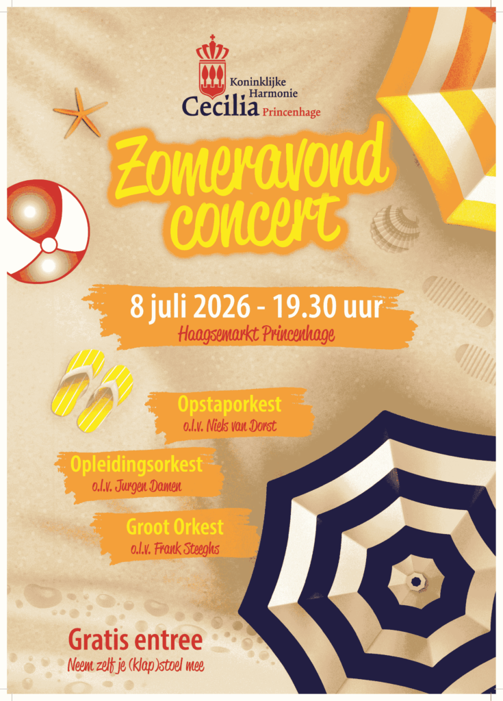 Poster van Harmonie Cecilia Princenhage, Zomeravondconcert met informatie