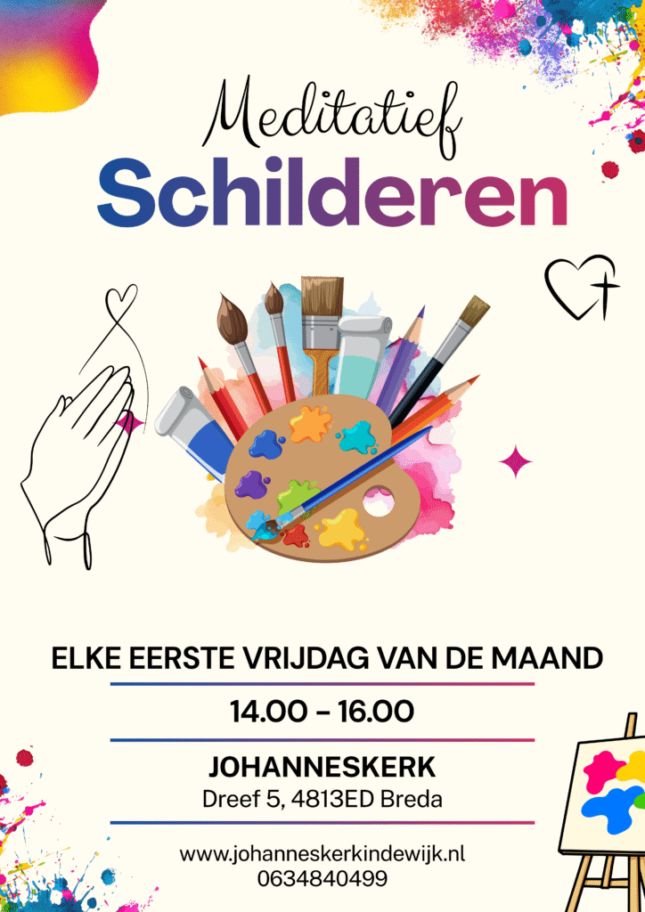 Poster Meditatief schilderen Iedere eerste vrijdag van de maand in de Johanneskerk